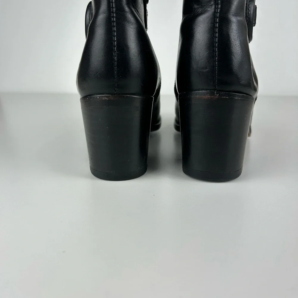 FRYE JANIS HARNESS BLACK LEATHER BOOTS 7.5